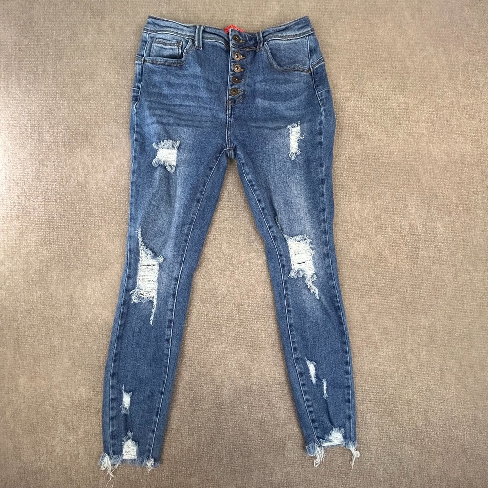 Wax Jean But I Love You Jeans Womens 9/29 Blue Distressed Skinny Leg‎ Raw Hem